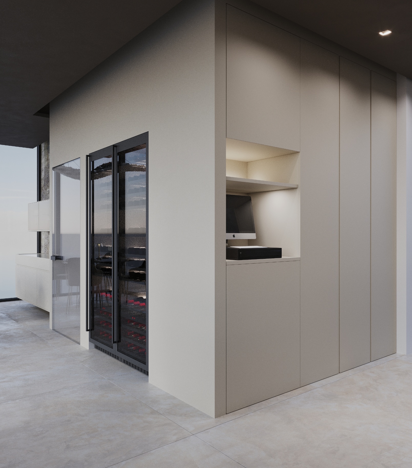 Cantina vini a vista con nicchia iMac