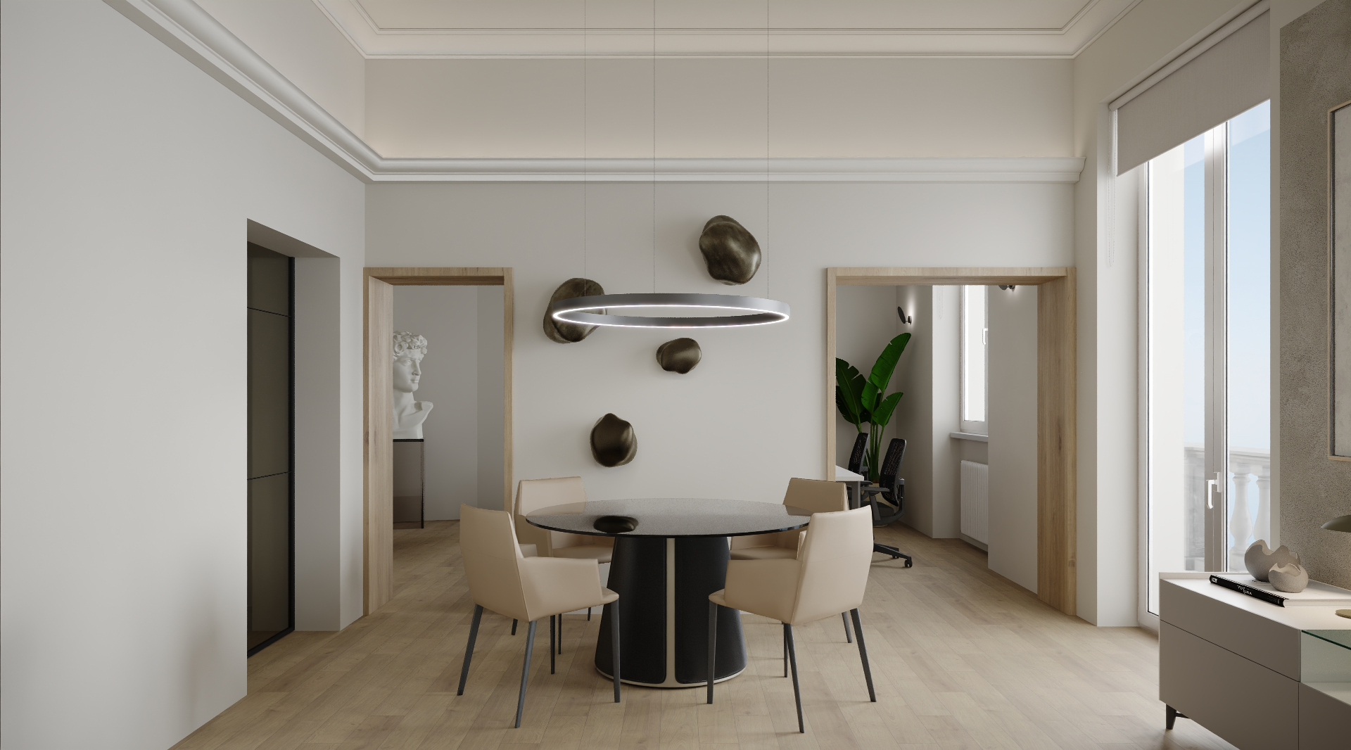 Hall di rappresentanza con sculture organiche